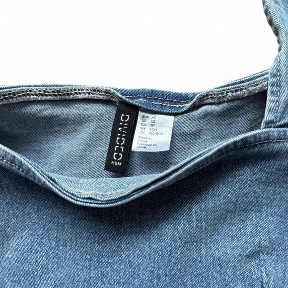 Women's Puff Denim Sleeve Cropped Top H&M Divided Boho Preppy XS - Picture 4 of 4